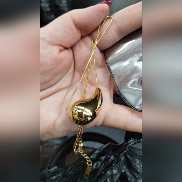 Gold Bean Pendant Necklace with Smooth Finish and Delicate Chain - Picture 1 of 2